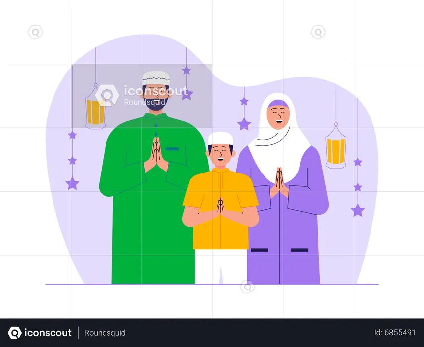 Muslim family wishes on ramadan  Illustration