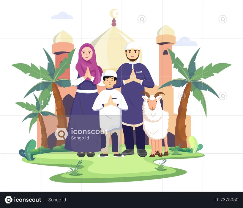 Muslim family wishing Eid  Illustration