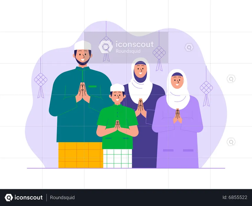 Muslim family wishing ramadan  Illustration