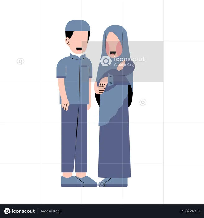 Muslim family with newborn baby  Illustration