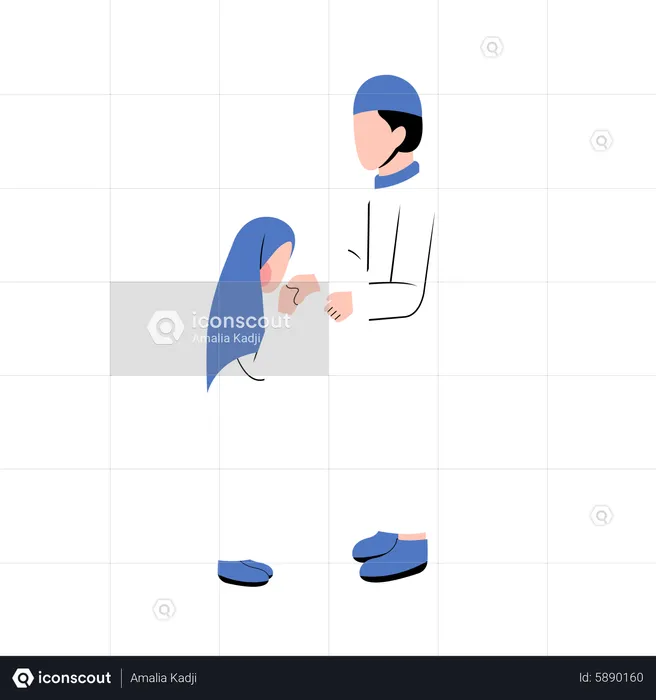 Muslim Father And Daughter Greeting Each Other In Eid Day  Illustration