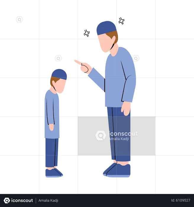 Muslim father scolding child  Illustration