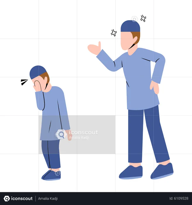 Muslim father scolding son  Illustration