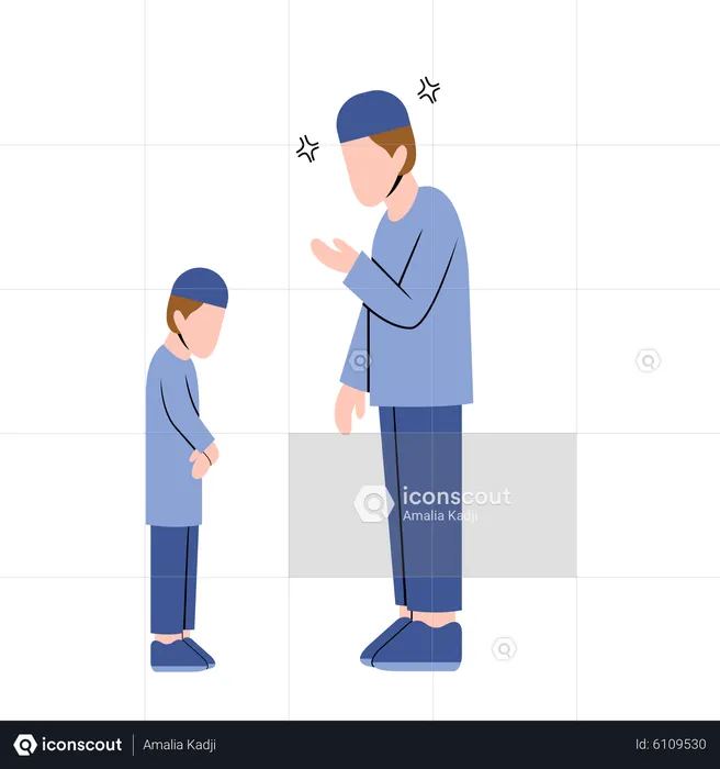 Muslim father scolding son  Illustration