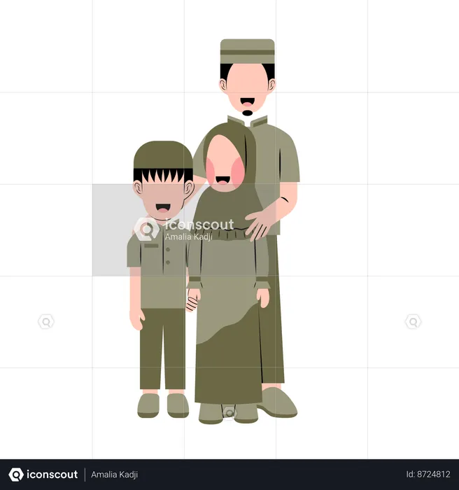 Muslim father with their kids  Illustration