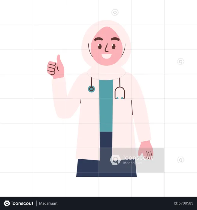 Muslim Female Doctor Showing Thumb Up  Illustration