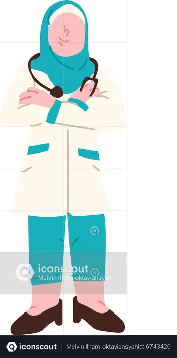 Muslim female doctor standing confidently  Illustration