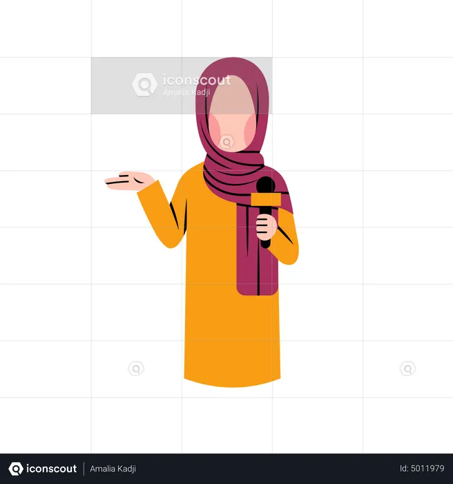 Muslim female reporter holding mic  Illustration