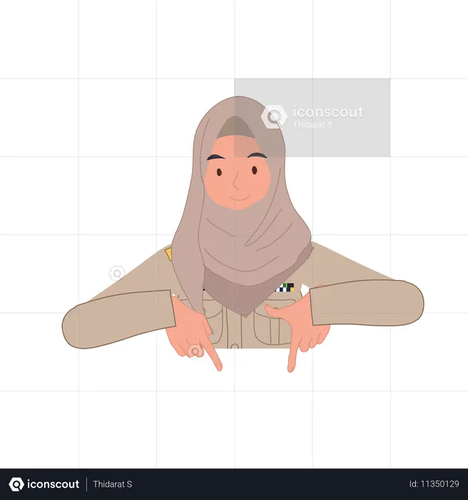 Muslim female teacher pointing at topic  Illustration