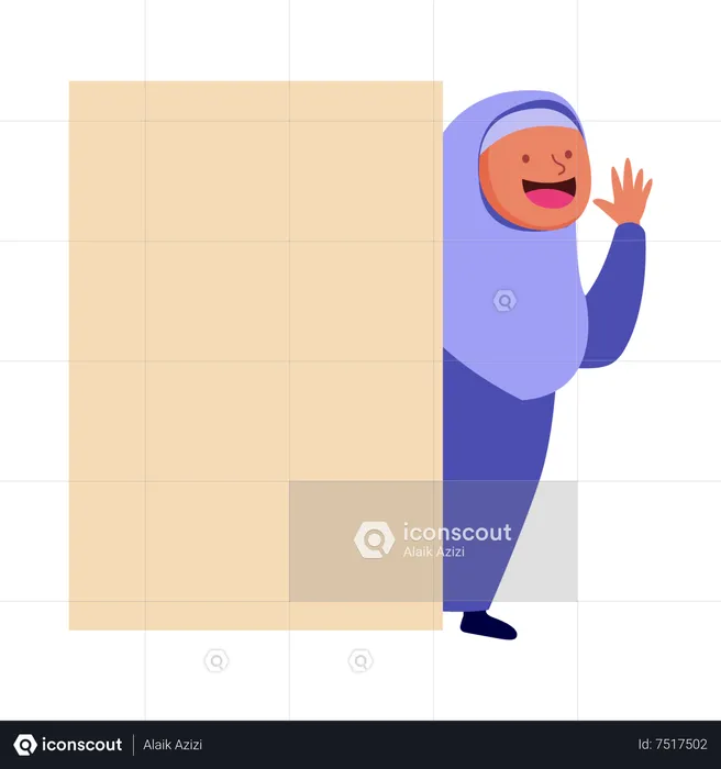 Muslim girl behind blank notice board  Illustration