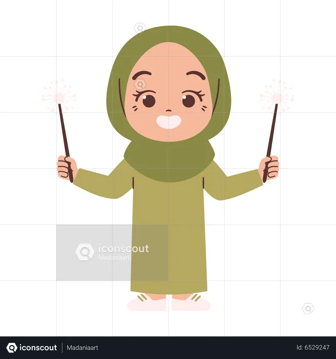 Muslim girl celebrate festival  Illustration