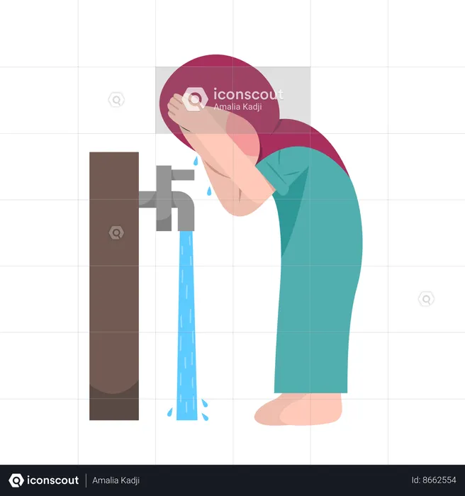 Muslim Girl Doing Ablution Step  Illustration