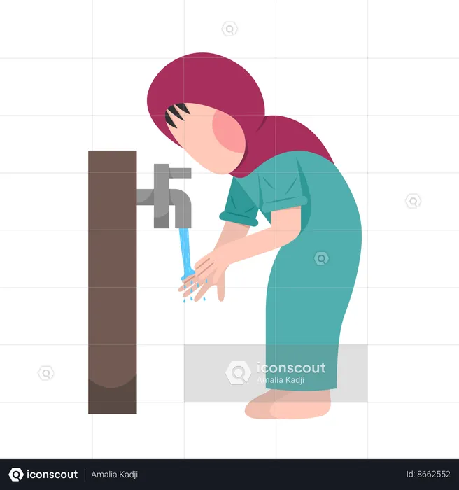 Muslim Girl Doing Ablution Step  Illustration