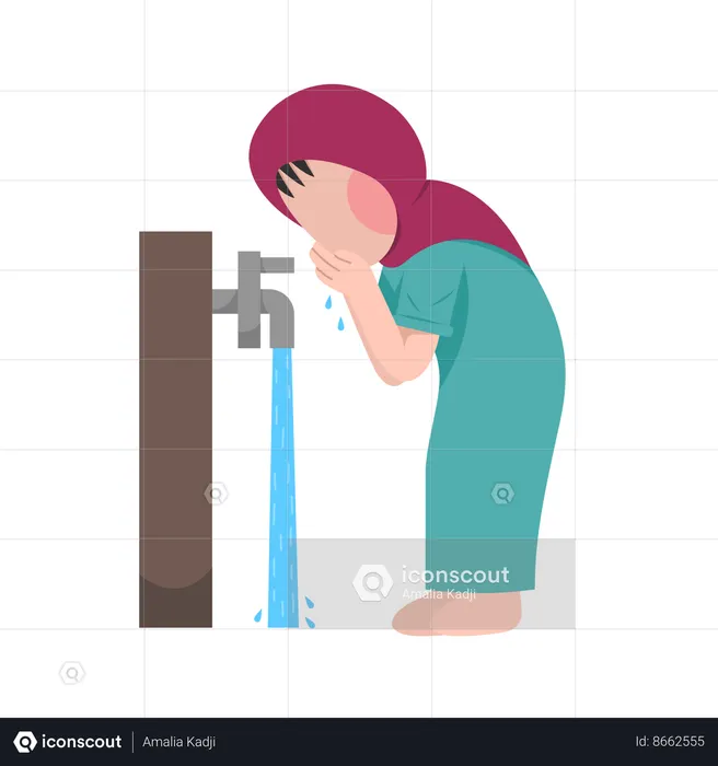 Muslim Girl Doing Ablution Step  Illustration