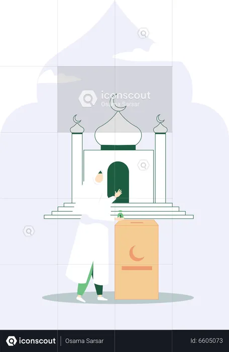 Muslim girl doing Ramadan Sadaka  Illustration