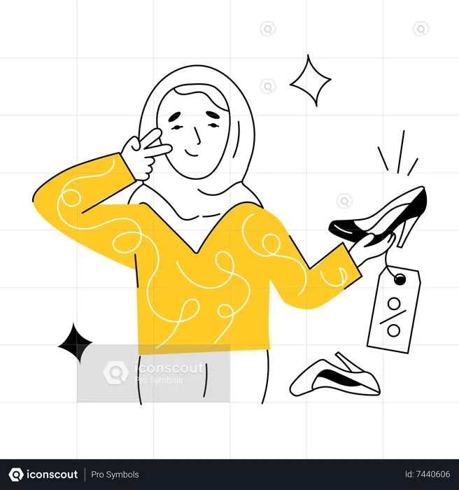Muslim girl getting footwear discount  Illustration