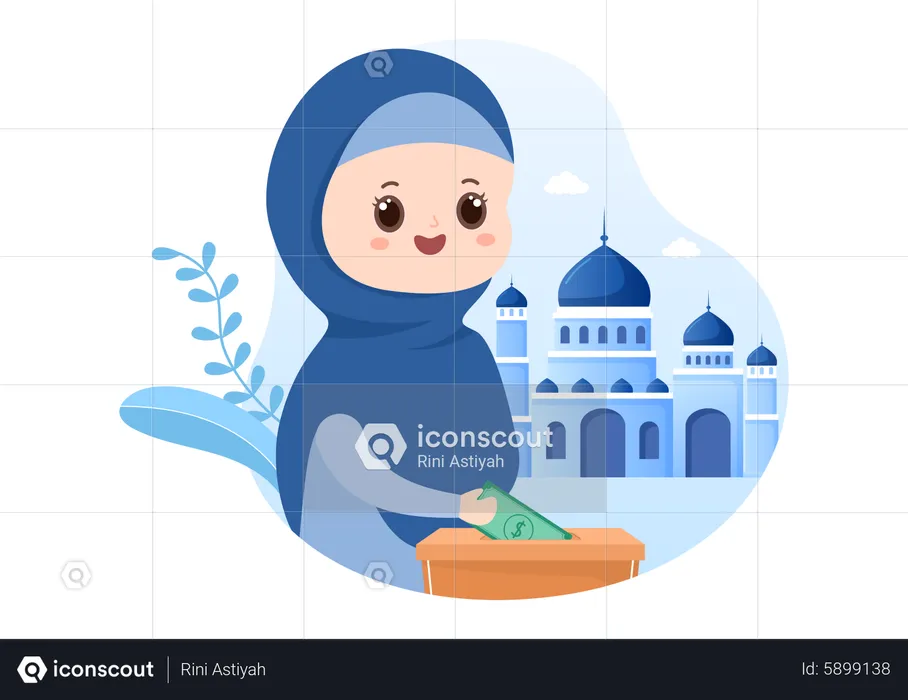 Muslim Girl Giving Alms  Illustration