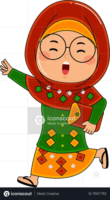 Muslim Girl Go To The Mosque  Illustration