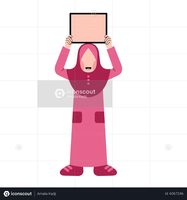 Muslim girl holding blank board  Illustration
