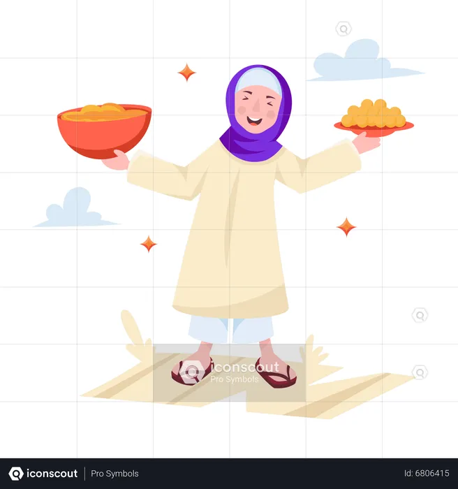 Muslim girl holding Eid food dish  Illustration