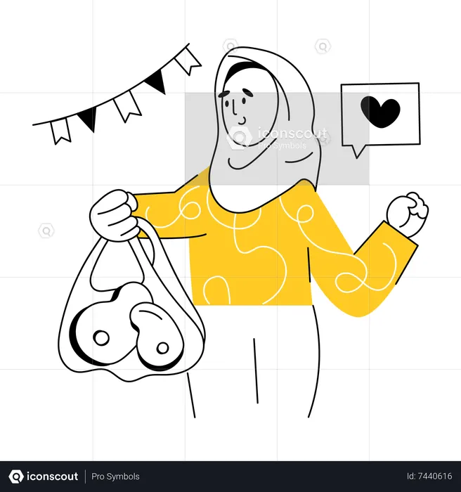 Muslim girl holding meat bag  Illustration