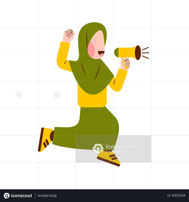 Muslim Girl Holding Megaphone  Illustration