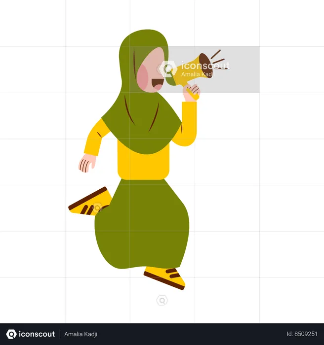 Muslim Girl Holding Megaphone  Illustration