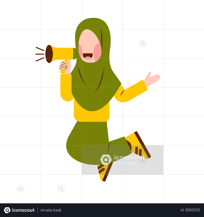 Muslim Girl Holding Megaphone  Illustration