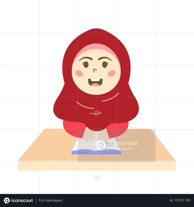 Muslim girl in english class  Illustration