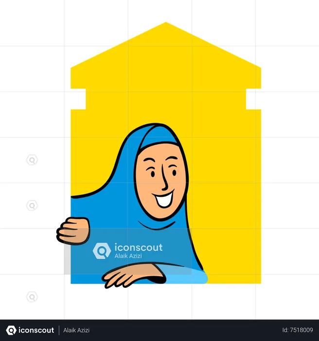 Muslim girl in the mosque window  Illustration