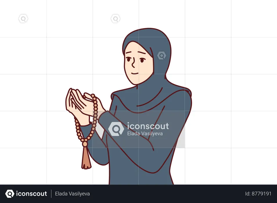 Muslim girl is praying to god  Illustration