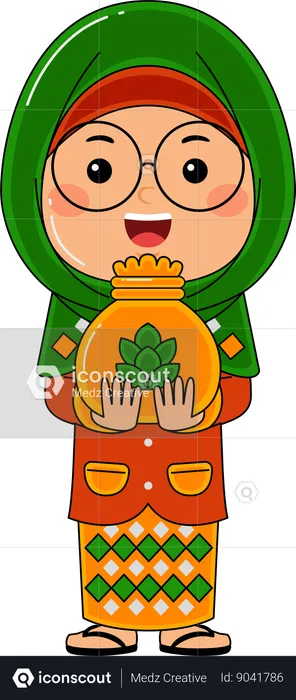 Muslim Girl Pay Zakat  Illustration