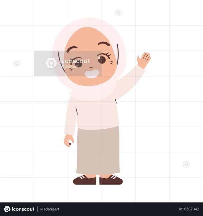 Muslim Girl Raising Hand  Illustration