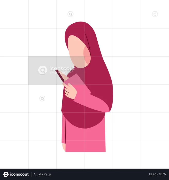 Muslim Girl Read Book  Illustration