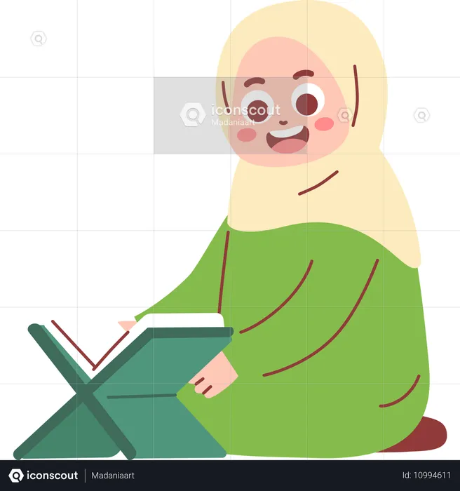 Muslim Girl Read Quran  Illustration