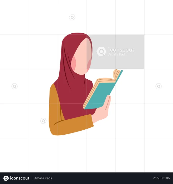 Muslim girl reading book  Illustration
