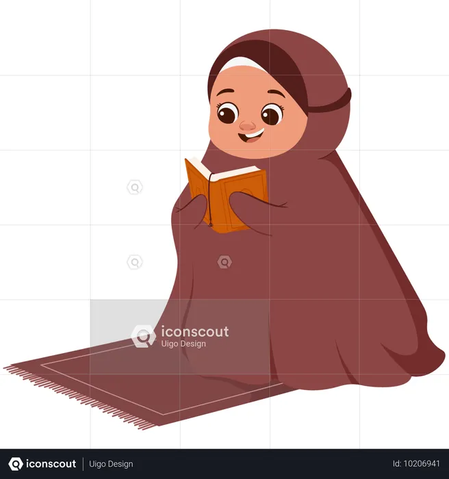 Muslim Girl Reading Quran  Illustration