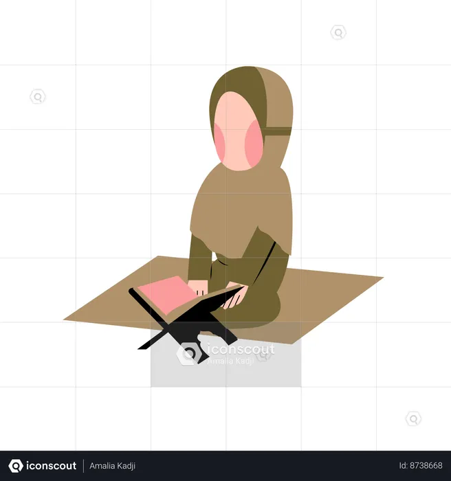 Muslim Girl Reading Quran  Illustration