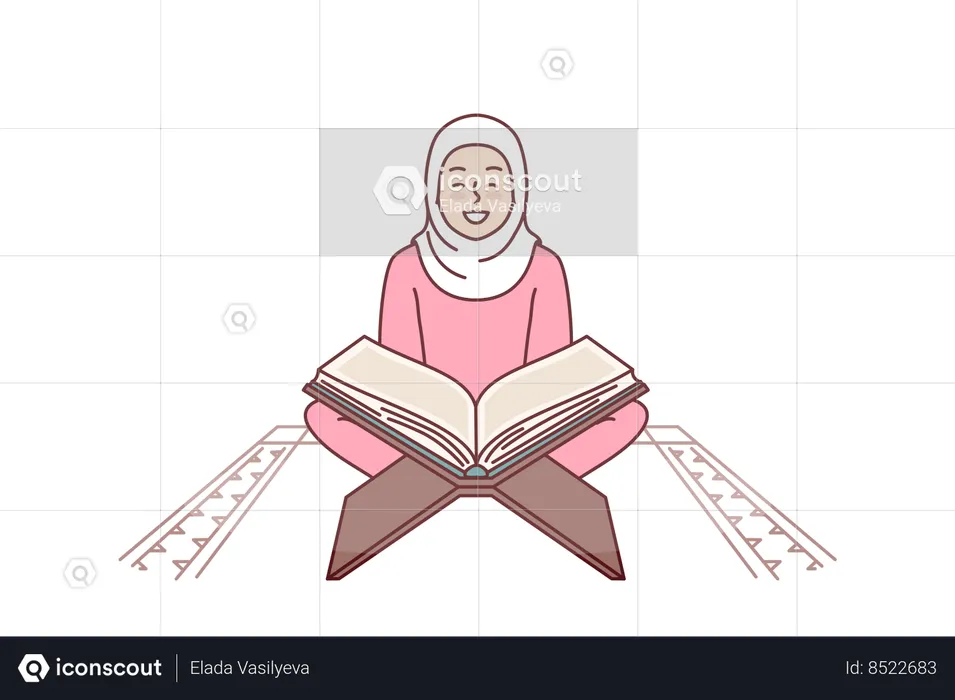 Muslim girl reads holy book  Illustration