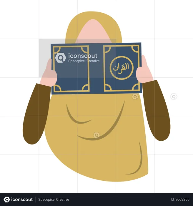 Muslim girl reads Quran holy book  Illustration