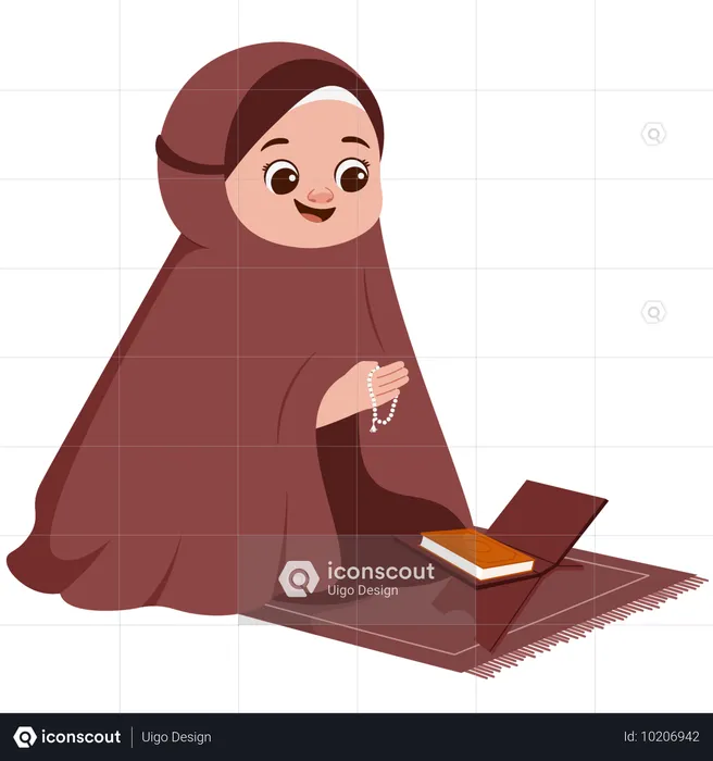 Muslim Girl Reciting Dhikr  Illustration