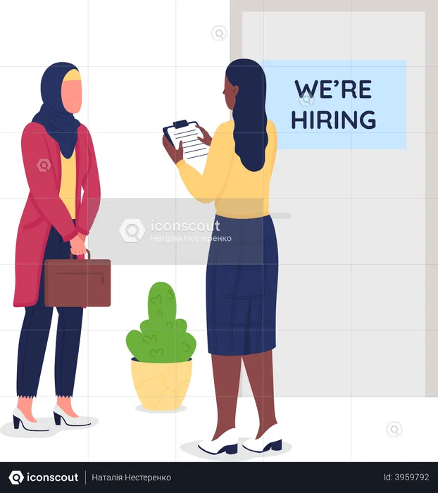 Muslim girl seek employment  Illustration