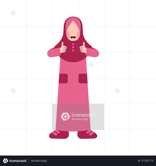 Muslim girl show thumbs up  Illustration