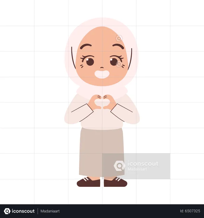 Muslim Girl Showing Love Sign  Illustration