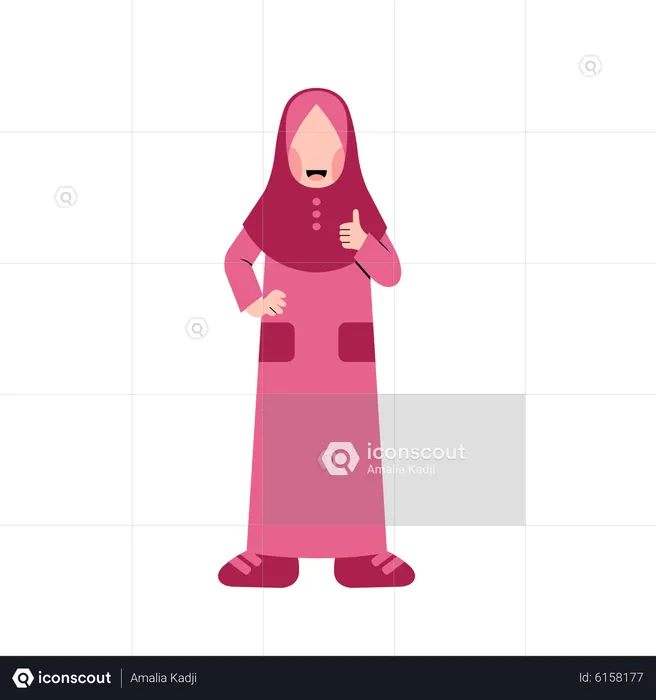 Muslim girl showing thumbs up  Illustration