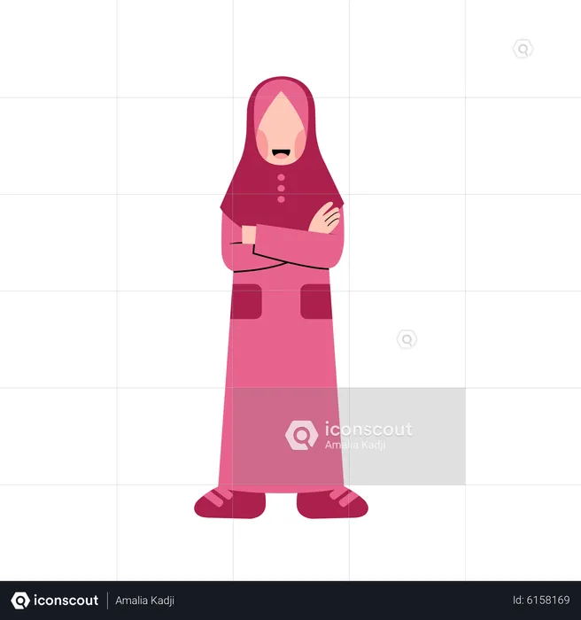 Muslim girl standing with crossed arms  Illustration