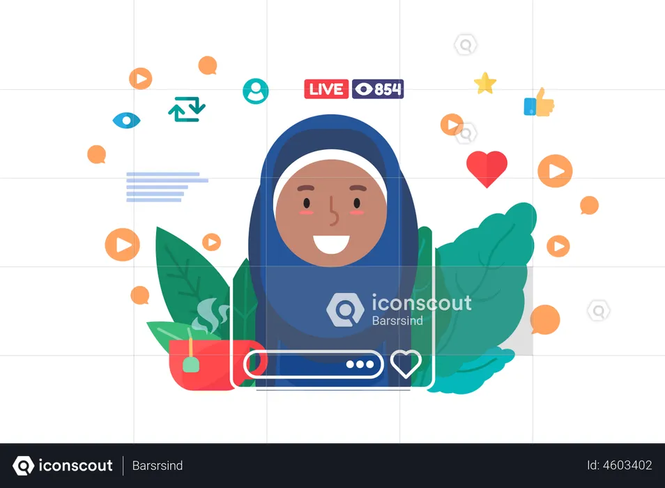 Muslim girl streaming on social media  Illustration