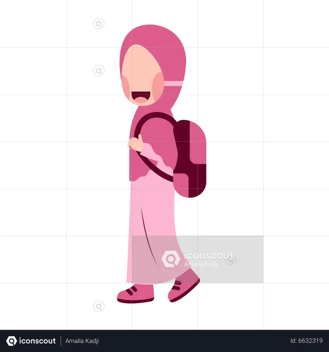 Muslim Girl Student With Schoolbag  Illustration