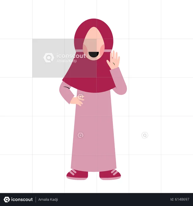 Muslim girl waving hand  Illustration