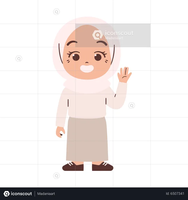 Muslim Girl Waving Hand  Illustration